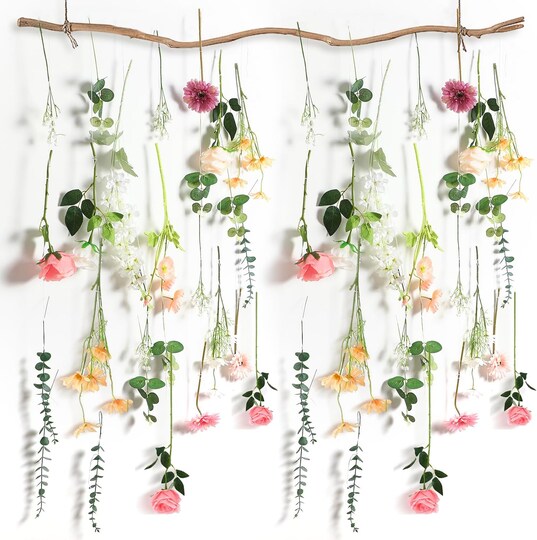 Greentek; 26-Piece DIY Wildflower Garland Set – Artificial Hanging Roses, Poppies, and Wildflowers for Wedding, Baby Shower, Birthday, and Home Garden Decorations (White, Champagne, Pink); Category:Spring Floral Garlands; Image:1